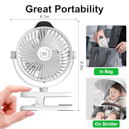 Minthouz 8000mAh Rechargeable Small Clip Fan with Battery Level Indicator | 8000mAh Battery Powered Fan with Remote, 720° Rotation Low Noise USB C Desk Fan for Outdoor Home/Office/Camping/Travel - color: White