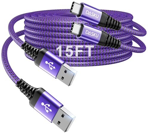 Long USB C Cable 3A Fast Charging, [15FT 2Pack] USB to USB C Cable, USBA to | USBC Cable Nylon Braided Durable USB to C Cable for iPhone 17 16 15 Pro Max/16e/Plus, Galaxy S25 S24 S23 S22 and More-Purple - color: Purple, size: 15FT 2Pack, style: USB A to U