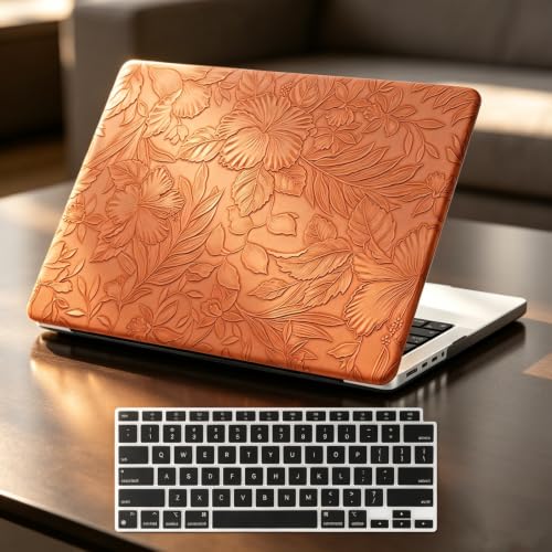 DTangLsm for MacBook Air 15 inch Case 2026 M5 2025 2024 2023 M4 M3 M2 Chip | Model A3448 A3241 A3114 A2941, Elegant Textured Retro Leather Hard Shell Mac Air 15 inch Laptop Case & Keyboard Cover, Brown - color: Embossed Floral Brown