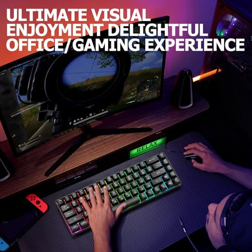 Guiheng Wired Portable 60% Mechanical Gaming Keyboard,RGB LED Backlit Compact 68 Keys Mini Wired Office Keyboard with Red Switch for Windows Laptop PC Mac - Black - color: black