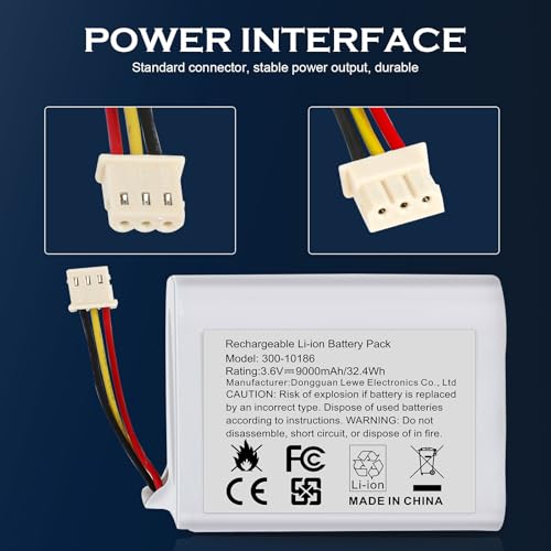 9000mAh Battery 300-10186 Replacement for ADT Command Smart Security Panel ADT5AIO-1 ADT5AIO-2 ADT5AIO-3 ADT7AIO-1, ADT 2X16 AIO Home Security System ADT2X16AIO-1 ADT2X16AIO-2 Battery 3.6V 32.4Wh - size: 2.68*2.17*0.71inch 300-10186