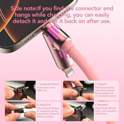 MFish 240W 4-in-1 Charging Cable with Carrying Case, 6.6FT Fast Charger USB-A & USB-C to USB-C/Lightning, for iPhone 17/16/15/14, MacBook, iPad, Samsung S25/S24 (Pink, 6.6Ft) - color: Pink, size: 6.6Ft