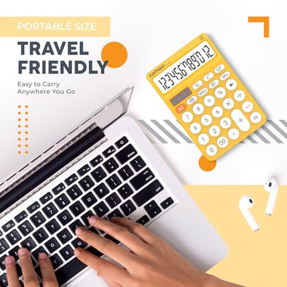 CATIGA 12 Digit Desktop Calculator Basic Desk Calculator with Large LCD Display, Big Buttons, 4 Function, Solar and Battery Dual Power, for Office, School, Home, SD-1292 Yellow - color: 9) Yellow