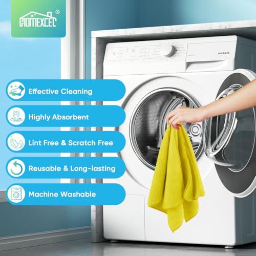 HOMEXCEL Yellow Microfiber Cleaning Cloth, 12 Pack Premium Microfiber Towels for Cars, Lint Free, Highly Absorbent, Reusable Cleaning Rags for Car, Household, Kitchen, Window, 11.5"X11.5" - color: Yellow