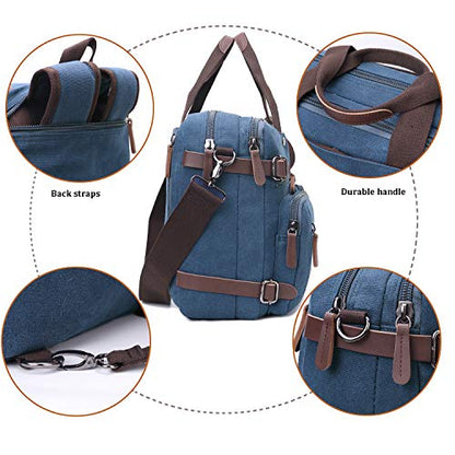 CROCOD 3 In 1 Canvas Convertible Laptop Bag for Men Women, 17.3 inch Laptop Messenger Bag Work Briefcase, Computer Shoulder Bag for Travel Business Office (17.3 Inch, Blue) | 3 In 1 - color: Blue