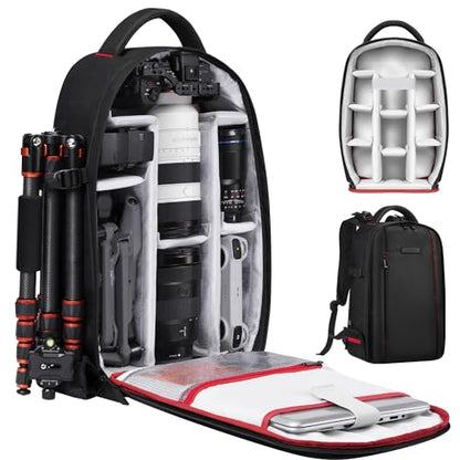 K&F CONCEPT Camera Backpack, Lightweight 16L with Laptop Compartment | 16L Lightweight, 180 Degree Open, Custom Dividers, with 14in Laptop Compartment & Tripod Holder, for Canon/Nikon/Sony, B08 - style: 03-black-red