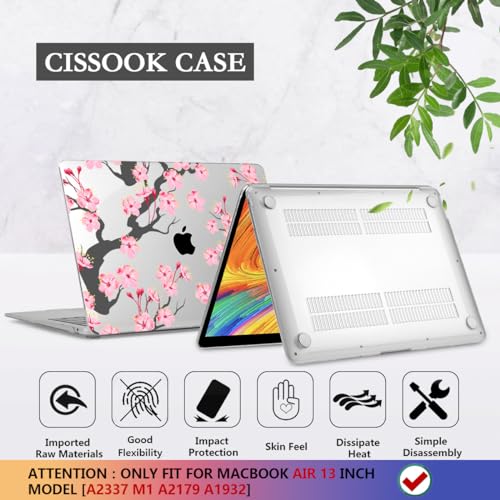 CISSOOK Compatible with MacBook Air 13 inch Case Pink 2021 2020 2019 2018 | A2337 A2179 A1932, 4in1 Set Hard Shell Case Keyboard Cover Screen Protector for MacBook Air 13 inch M1, Cherry Blossoms - color: Cherry blossoms