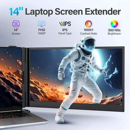 Ultra Thin Laptop Screen Extender Monitor Portable,14" 1080P FHD Lightweight Dual Screen,Portable Monitor for Laptop,Fit for 13-17" Laptops,Plug & Play Compatiable with Win/Mac/Chrome/Android/Switch