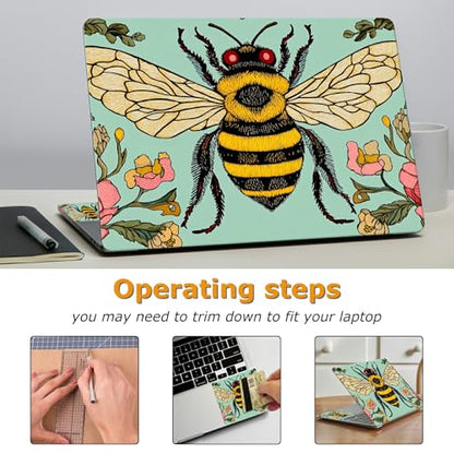 Universal Laptop Skin Sticker with 2 Wrist Pad Decals, 3-Piece Removable Vinyl Laptop Cover, Bee Flowers Waterproof Anti-Scratch, Easy-Trim Fit for 13.3" 14" 15.6" Laptops - color: Bee Flowers