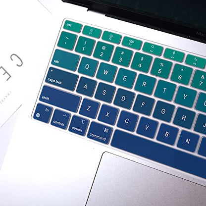 Batianda Ultra Thin Ombre Color Keyboard Cover for New MacBook Air 13 Inch 2020 A2337 M1 Chip (with Touch ID & Retina Display) Waterproof Durable Laptop Protector Silicone Skin, Gradient Green - color: Gradient Green