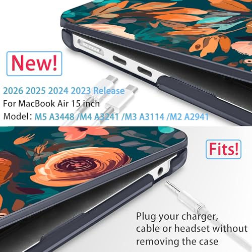 Mektron for 2026/2025/2024/2023 MacBook Air 15 INCH M5 A3448 /M4 A3241 /M3 A3114 /M2 A2941 Case, Printed Plastic Hard Shell Cover with 15.3" Liquid Retina Display Touch ID, Abstract Florals - color: Abstract Florals