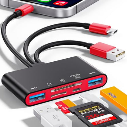 5-in-1 Memory Card Reader, USB OTG Adapter & SD Card Reader for i-Phone/i-Pad, USB C and USB A Devices with Micro SD & SD Card Slots, Supports SD/Micro SD/SDHC/SDXC/MMC(BlackRed) - color: BlackRed