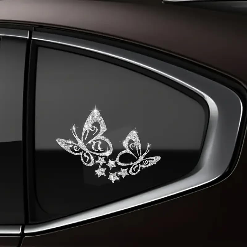 2pcs Sparkling Butterfly Star Sunflower Self-Adhesive PVC Rainbow Glittery Decal Sticker for Cars, Laptops, Trucks, Motorcycles Wall Window Luggage Scratch Cover Door Multi-Surface Decor Sticker