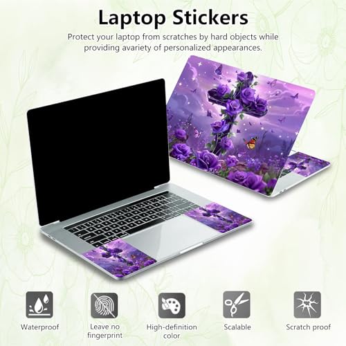 Laptop Skin Sticker Decal, Universal Reusable Vinyl Laptop Cover for 12" 13" 13.3" 14" 15" 15.4" 15.6" Notebook PC, Reusable Waterproof Scratch-Resistant with 2 Wrist Pads,Cross Purple Rose - color: Cross Purple Rose