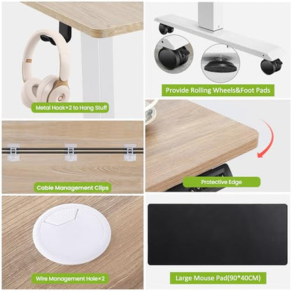 farexon Electric Standing Desk Adjustable Height, 55 x 24 Inch Stand up Desk with Large Mouse Pad, Rolling Wheels & Foot Pad,27''-46'' Lifting Range Home Office Computer Desk(Oak Gray) - color: Oak Grey, size: 55 x 24''