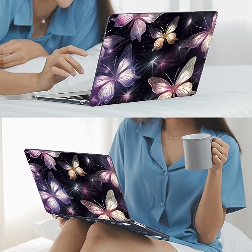Mektron for 2026/2025/2024/2023 MacBook Air 15 INCH M5 A3448 /M4 A3241 /M3 A3114 /M2 A2941 Case, Printed Plastic Hard Shell Cover with 15.3" Liquid Retina Display Touch ID, Glittering Butterfly - color: Glittering Butterfly