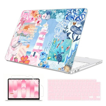 for MacBook Neo 13 inch Case 2026 Release A3404, Ocean Collage | Matte Hard Shell with Coastal-Inspired Collage, Scratch Resistant Protection, Precision Fit, and Lightweight Portability - color: Blue Pink Collage