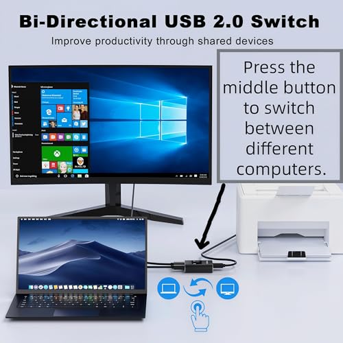 USB2.0 Switch with 2Pack Usb2.0 Cable(1M), Bi-Directional 1 in 2 Out/2 in 1 Out,Aluminum USB Switcher kit for 2Computers Share Devices(Printer, Keyboard, Scanner, Mouse),Compatible with Mac/Win/Linux