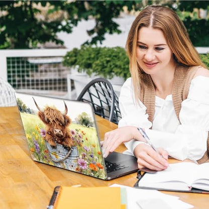 Laptop Skin Sticker Decal, Universal Reusable Vinyl Laptop Cover for 12" 13" 13.3" 14" 15" 15.4" 15.6" Notebook PC, Reusable Waterproof Scratch-Resistant with 2 Wrist Pads,Cute Highland Cow - color: Cute Highland Cow