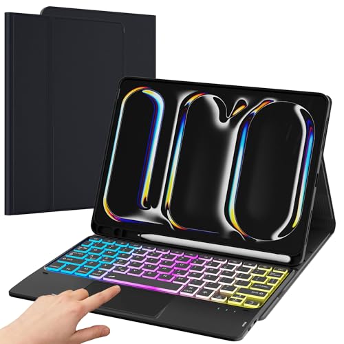SNOODU for 2024 iPad Pro 11 inch (M4) Trackpad Keyboard Case: 3 Zone 7 Colors Backlit Detachable Keyboard with Touchpad for iPad Pro 11" M4 2024, Wireless Keyboard Folio Book Cover with Pencil Holder