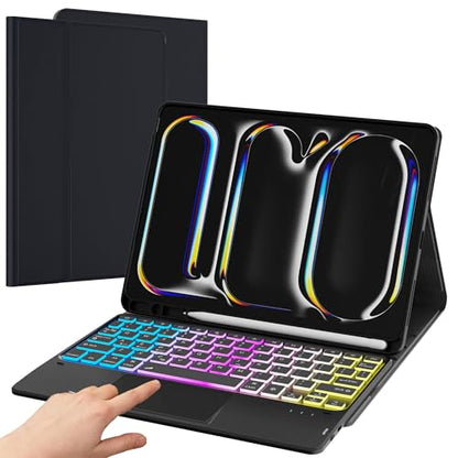 SNOODU for 2024 iPad Pro 11 inch (M4) Trackpad Keyboard Case: 3 Zone 7 Colors Backlit Detachable Keyboard with Touchpad for iPad Pro 11" M4 2024, Wireless Keyboard Folio Book Cover with Pencil Holder