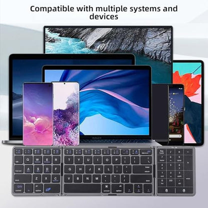 Foldable Bluetooth Keyboard with Touchpad and Number Pad, 3 Devices, Bluetooth 5.1, Rechargeable Full Size Ultra Slim Keyboards for Phone, Tablet, Laptop (Gray) - color: Gray