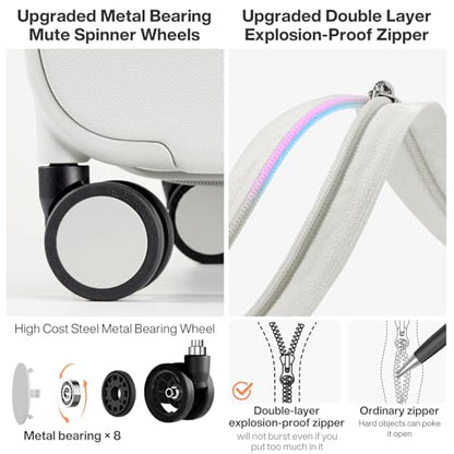 mixi Upgrade Luggage Suitcases with Spinner Wheels, Hardside Rolling Suitcase PC with TSA Lock Travel Case 24in Checked in, Fine Grid Smoke White - color: Fine Grid Smoke White, size: 24in Checked in