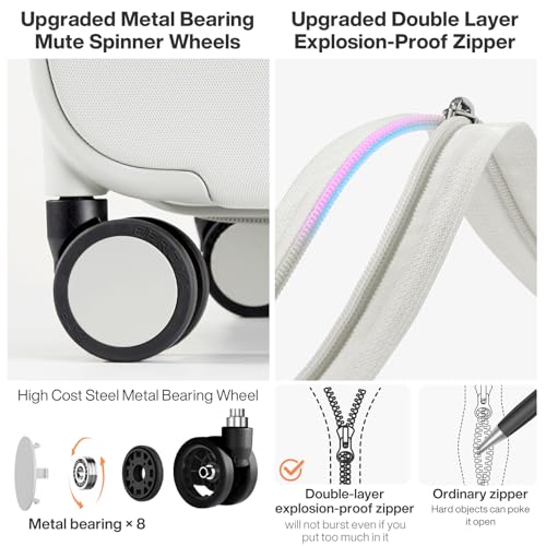 mixi Upgrade Carry on Luggage Suitcases with Spinner Wheels, Hardside Rolling Suitcase PC with TSA Lock Lightweight Travel Case 20in Carry-On, Fine Grid Smoke White - color: Fine Grid Smoke White, size: 20in Carry on
