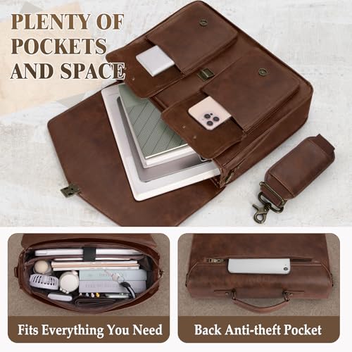 RAINSMORE 17.3 Inch Men's Messenger Bag, PU Leather Laptop Briefcase for Work, Office & Business Travel, Spacious Satchel Bag