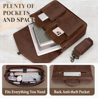 RAINSMORE 17.3 Inch Men's Messenger Bag, PU Leather Laptop Briefcase for Work, Office & Business Travel, Spacious Satchel Bag