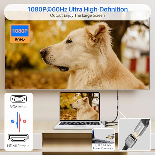 Active VGA to HDMI Adapter with USB Powered, 1080P VGA Male (Source) to HDMI Female (Display) Cable Converter Connector Compatible with PC Computer Desktop Laptop Monitor HDTV Projector-0.6 Feet