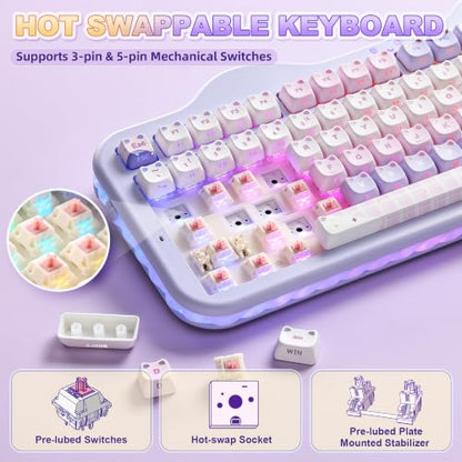 YUNZII C98 Cute Wireless Mechanical Keyboard(Purple Mao, Candy Switch) | Cake Keyboard,99 Keys with Number Pad, MAO Keycaps, BT5.0/2.4G/USB-C,Hot Swap, Gasket Mount, Custom RGB Backlight for Win/Mac - color: Purple MAO, size: Candy Linear Switch