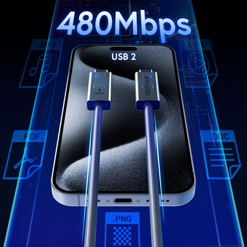 AFFHAUSEN USB-C to USB-C Cable 3ft, 100W Fast Charging, Braided, White | USB-C to USB-C | 100W Power Delivery | Braided Nylon | White | Universal — Laptops, Phones & Tablets - size: 3FT