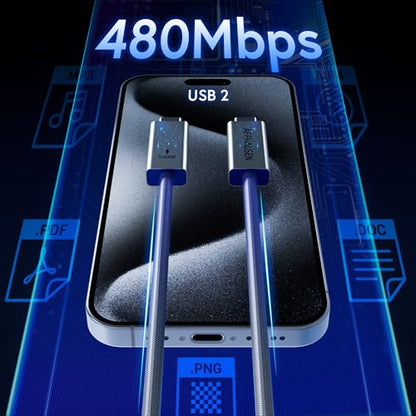 AFFHAUSEN USB-C to USB-C Cable 3ft, 100W Fast Charging, Braided, White | USB-C to USB-C | 100W Power Delivery | Braided Nylon | White | Universal — Laptops, Phones & Tablets - size: 3FT