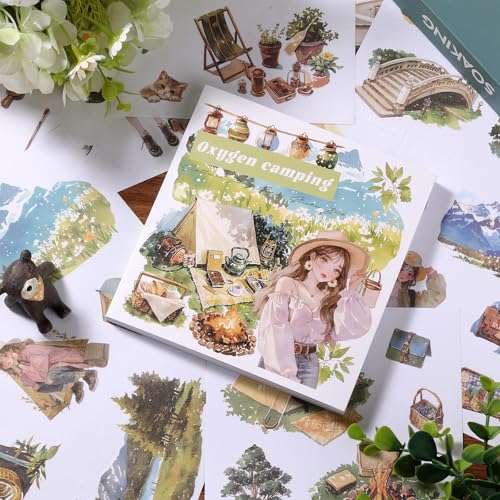 50 Sheets Outdoor Scrapbooking Camping Stickers 200 Pre-Cut Washi Stickers Camping Sticker Scrapbook Supplies Collage Decorative DIY Arts Craft Making - color: Camping