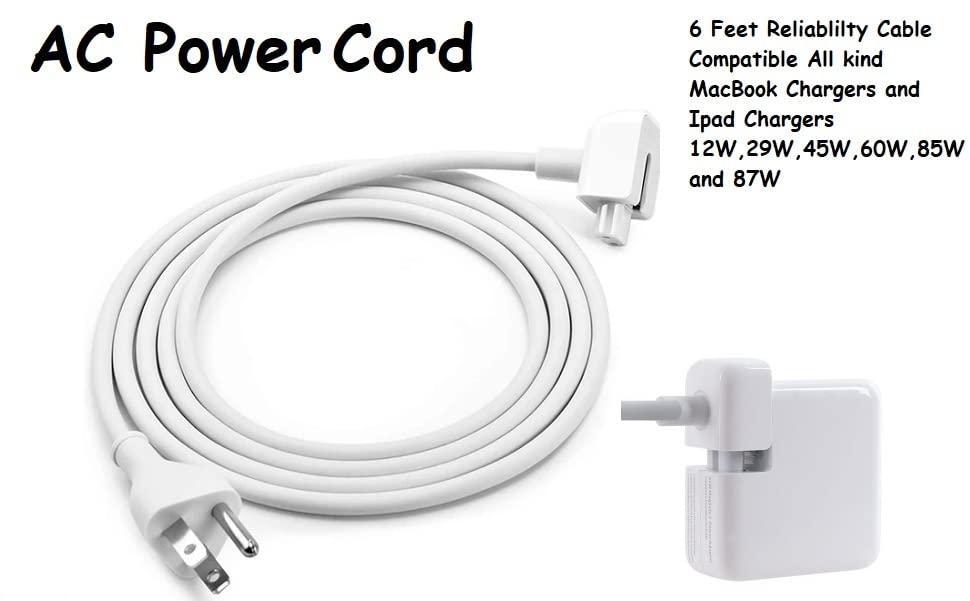 New Replacement AC Power Adapter Extension Cord for MacBook Chargers and iPad Chargers - 6 Feet 3-Prong Power Cord Compatible with Apple MacBook Pro, MacBook Air, iPad, USB-C and MagSafe Adapters