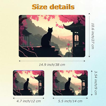 Universal Laptop Skin Sticker with 2 Wrist Pad Decals, 3-Piece Removable Vinyl Laptop Cover, Black Cat Landscape Waterproof Anti-Scratch, Easy-Trim Fit for 13.3" 14" 15.6" Laptops - color: Black Cat Landscape