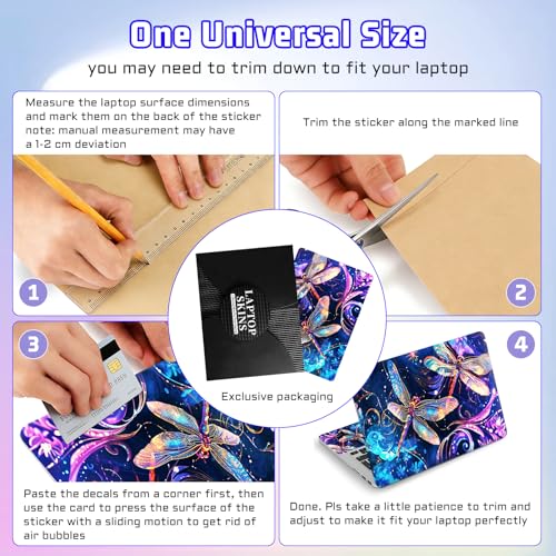 Universal Laptop Skin Sticker Decal, Compatible with MacBook HP Dell Lenovo 12"-15.6", Reusable Vinyl Notebook Cover 3PCS Set, High-Recognition Film-Dragonfly Sparkling - color: Dragonfly Sparkling