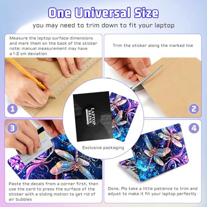 Universal Laptop Skin Sticker Decal, Compatible with MacBook HP Dell Lenovo 12"-15.6", Reusable Vinyl Notebook Cover 3PCS Set, High-Recognition Film-Dragonfly Sparkling - color: Dragonfly Sparkling