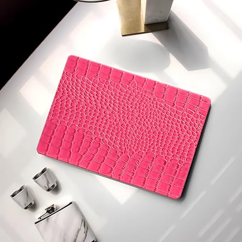 Crocodile Case for MacBook Air 13 inch 2026 M5, 2022-2025 M4/M3/M2 | Model A3449 A3240 A3113 A2681, Texture Crocodile Aligator Skin Snakeskin PU Leather Hardshell & Keyboard Cover, Hot Pink - color: # Shiny Pink Crocodile