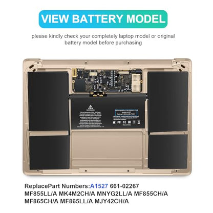 TREE.NB A1527 Battery Replacement for A1534 Battery (Early 2015 2016 Mid 2017) Fit for MacBook8,1 9,1 10,1 A1534 12-inch A1527 661-02267 MF855LL/A MK4M2CH/A MNYG2LL/A - size: 9.72x5.91x0.12inch A1527