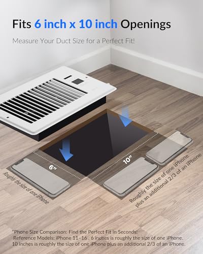 2026 Super Quiet Register Booster Fan for 6" x 10" Register Holes, Smart Register Vent with Dual Intelligent Thermostat and WiFi App Control, Heating Cooling AC Vent Fan (White) - color: White, size: 6" x 10"