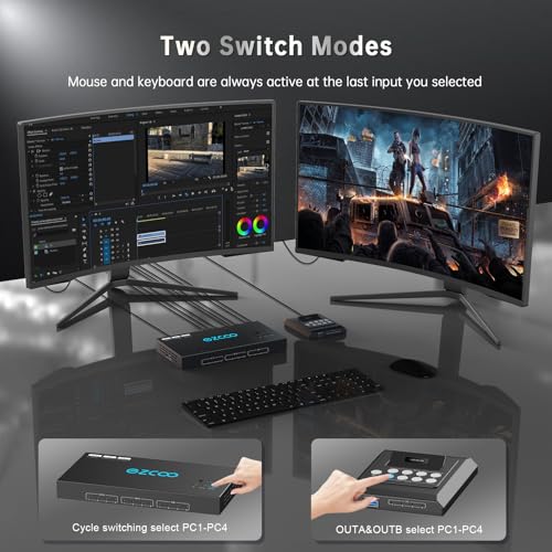 4K@60Hz HDMI 2.0 KVM Switch 4x1 for 4PC Share 2 Displays and 4 USB 3.0 Ports SPDIF L/R Audio,Copy/Extended Mod compatibile with Windows, Unix and Mac OS X