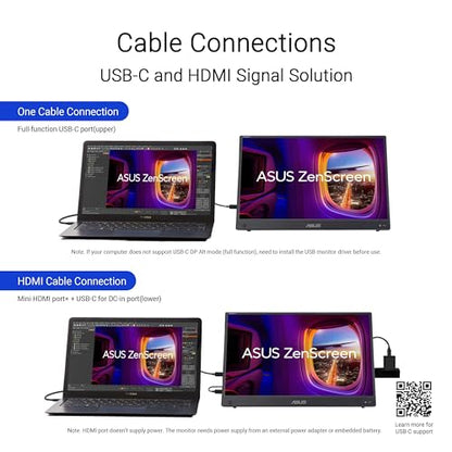 ASUS ZenScreen MB16AMTR 15.6 Inch 1080p Touchscreen USB-C Portable Monitor | Built-in Battery, Kickstand, Eye Care, Tripod Socket, IPS, For Laptop, Phone, Console, Travel Display for MacBook and PC - style: 16" Touch Battery