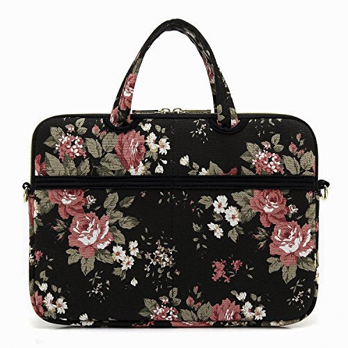 Black C Rose Patten water resistant Laptop Shoulder Messenger Bag Case Sleeve for 12 Inch 13 Inch Laptop,Laptop Briefcase - color: Black C Rose, size: 13-13.3 Inch