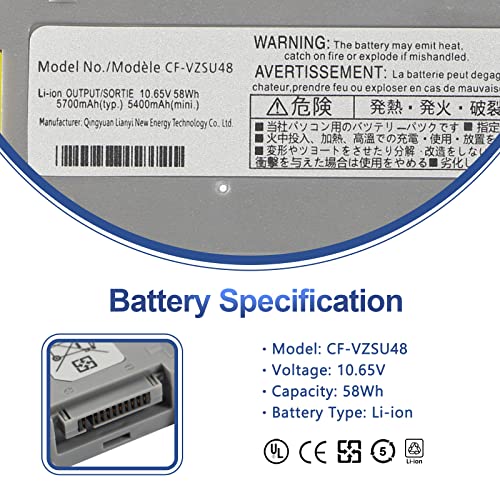 CF-VZSU48 Laptop Battery for Panasonic Toughbook CF-19 CF19 MK1 MK2 MK3 MK4 | MK5 MK6 MK7 MK8 Series CF-VZSU48U CF-VZSU28 CF-VZSU48R CF-VZSU50 CF-VZSU58U 10.65V 58Wh - size: 6.1*2.3*0.8inch CF-19