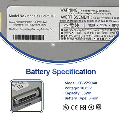 CF-VZSU48 Laptop Battery for Panasonic Toughbook CF-19 CF19 MK1 MK2 MK3 MK4 | MK5 MK6 MK7 MK8 Series CF-VZSU48U CF-VZSU28 CF-VZSU48R CF-VZSU50 CF-VZSU58U 10.65V 58Wh - size: 6.1*2.3*0.8inch CF-19