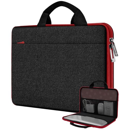 Hseok Laptop Case 13.3-14 inch Sleeve, TSA Computer Handbag Water-Resistant and Shockproof Bag Compatible with MacBook Pro/Neo 14", Mac Air/Pro 13.3" and 13"-14" Notebooks Chromebooks,Black-red - color: Black-red