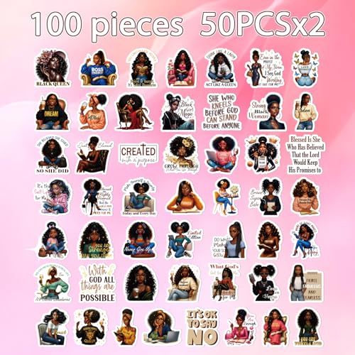 Black Women Stickers for Women - 100 Pcs Inspirational Water Bottle Stickers for Vision Board, Motivational Waterproof Scrapbook Decals, Vinyl Sticker for Laptop Journaling - style: Black Women