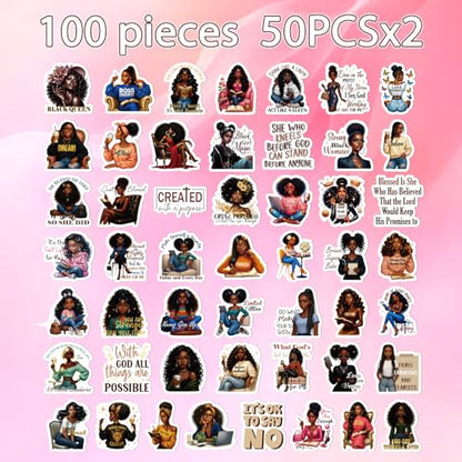 Black Women Stickers for Women - 100 Pcs Inspirational Water Bottle Stickers for Vision Board, Motivational Waterproof Scrapbook Decals, Vinyl Sticker for Laptop Journaling - style: Black Women